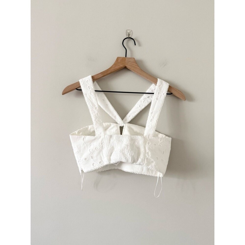 Zara White Eyelet Cotton Halter Crop Top - Size Small - Picture 4 of 6